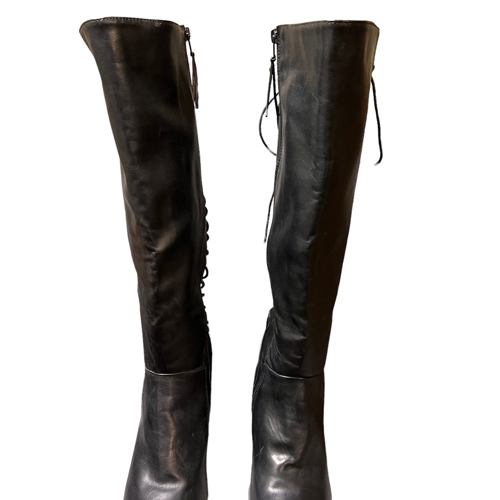 TORRID Womens Black Side Zip Lace Up Knee High Wide Calf Boots Block Heel 9.5W - Picture 9 of 11